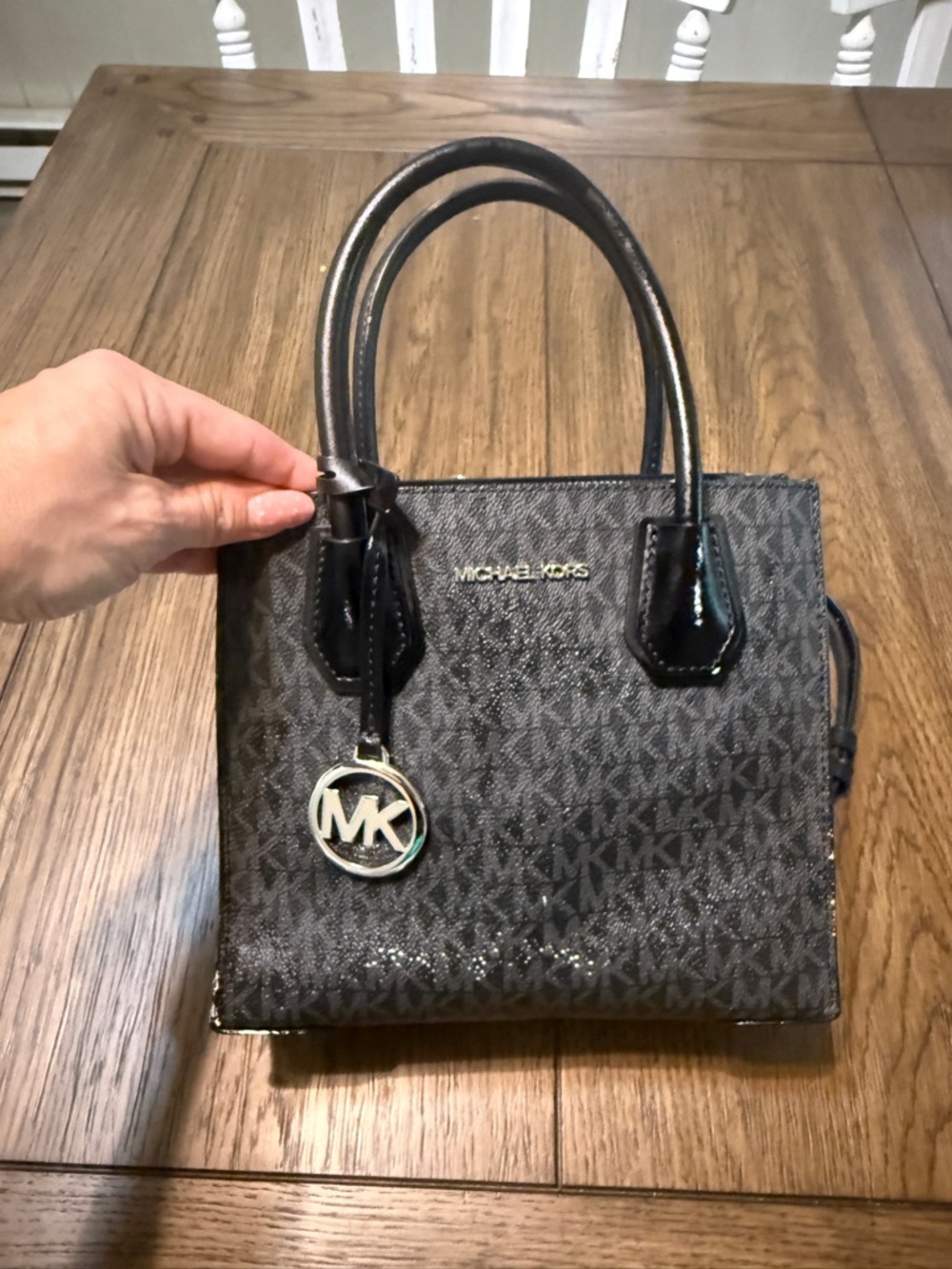 Michael Kors Black Logo Mini Tote with Gold MK Charm - Picture 3 of 7